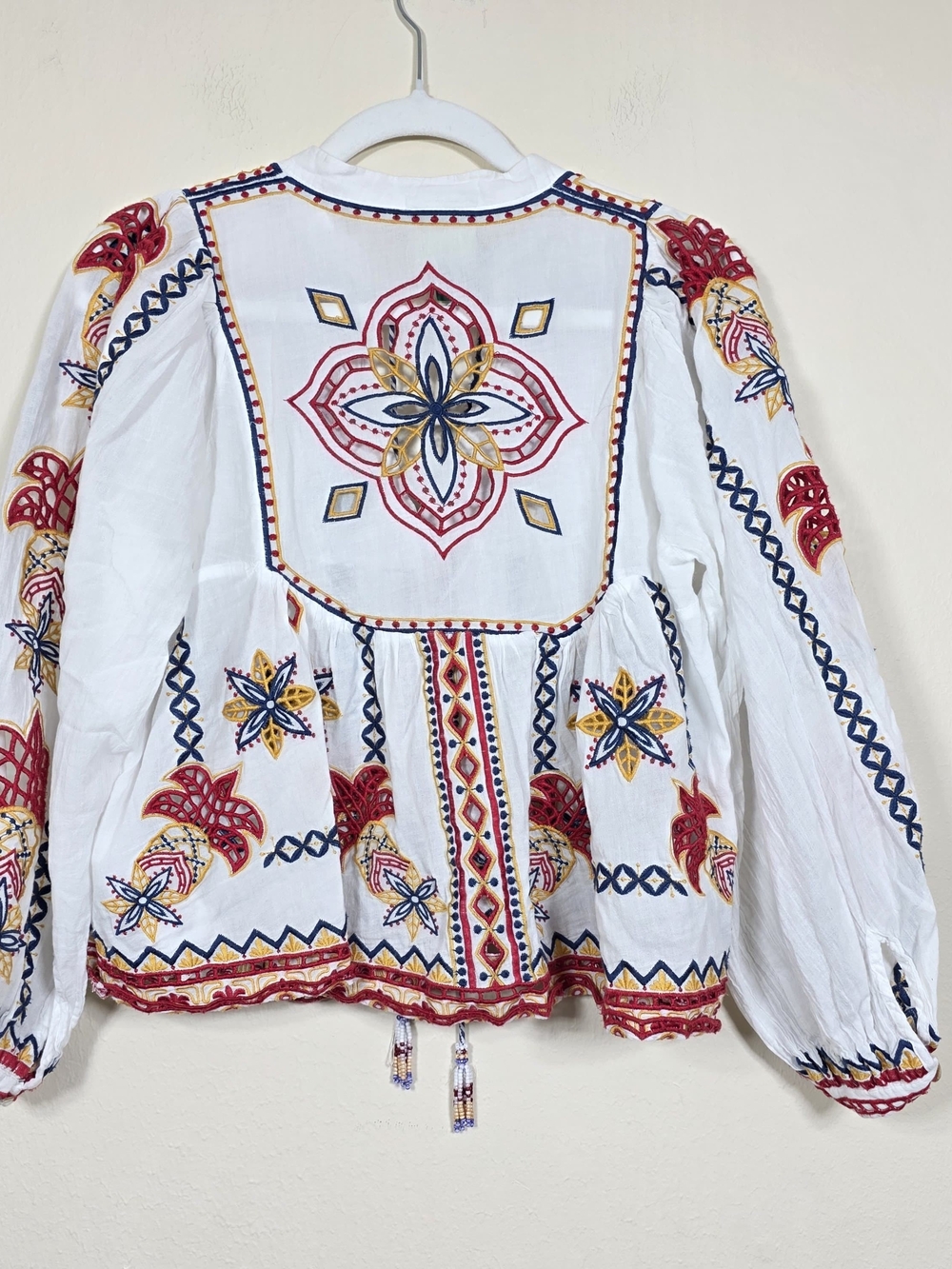 FARM RIO MARY TILES OFF-WHITE EMBROIDERED BLOUSE SIZE M MSRP $ 280 - Picture 5 of 12